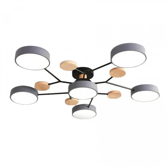 Modern LED Multi-Arm Ceiling Lamp – Minimalist Design with Wooden Accents