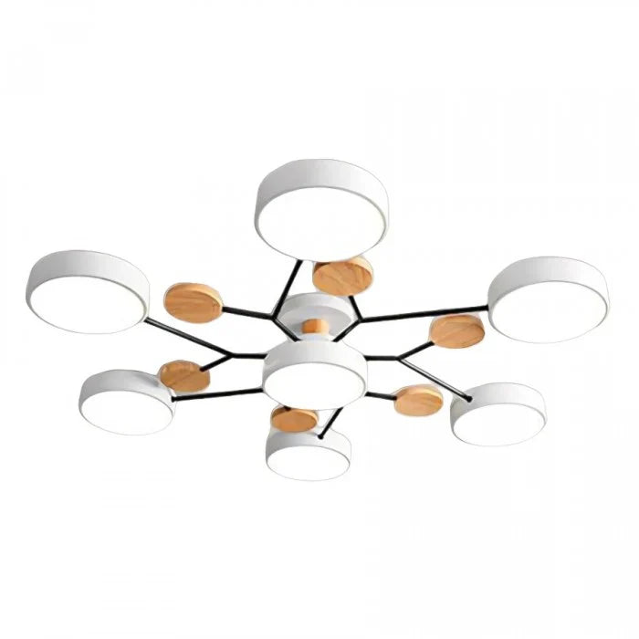 Modern LED Multi-Arm Ceiling Lamp – Minimalist Design with Wooden Accents