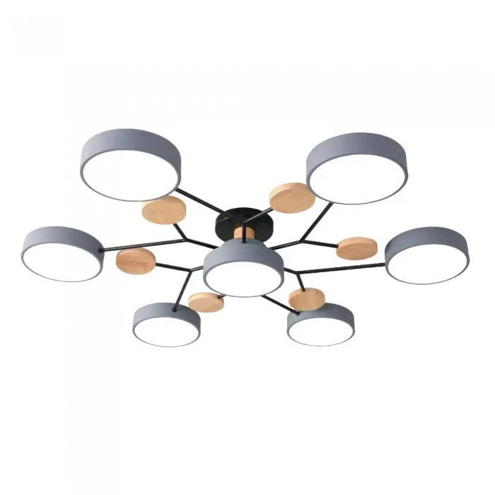 Modern LED Multi-Arm Ceiling Lamp – Minimalist Design with Wooden Accents