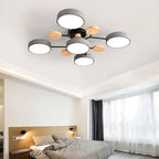 Modern LED Multi-Arm Ceiling Lamp – Minimalist Design with Wooden Accents