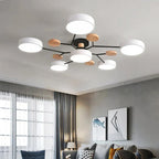 Modern LED Multi-Arm Ceiling Lamp – Minimalist Design with Wooden Accents