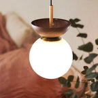 Modern ceiling lamp in Japanese style with a wooden base – minimalist sphere