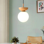 Modern ceiling lamp in Japanese style with a wooden base – minimalist sphere