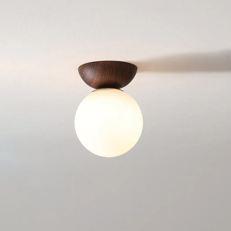 Modern ceiling lamp in Japanese style with a wooden base – minimalist sphere