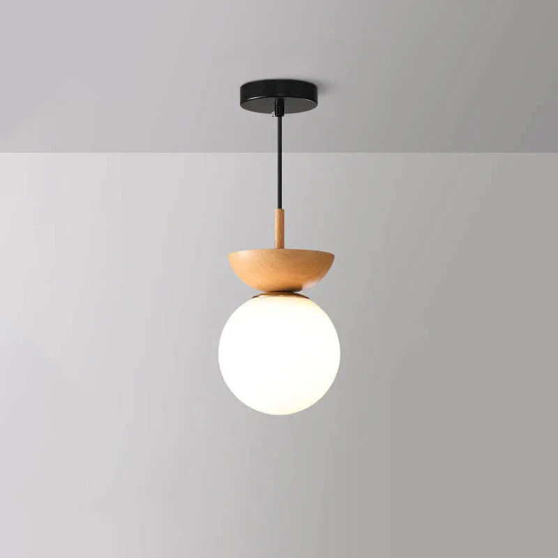 Modern ceiling lamp in Japanese style with a wooden base – minimalist sphere