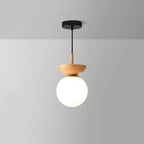 Modern ceiling lamp in Japanese style with a wooden base – minimalist sphere