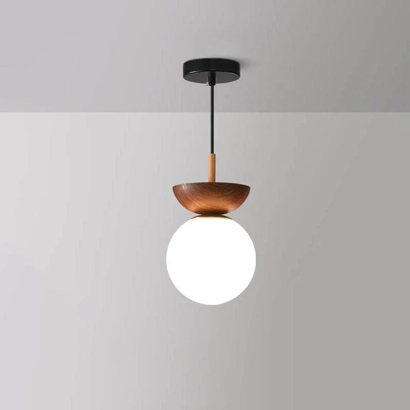 Modern ceiling lamp in Japanese style with a wooden base – minimalist sphere
