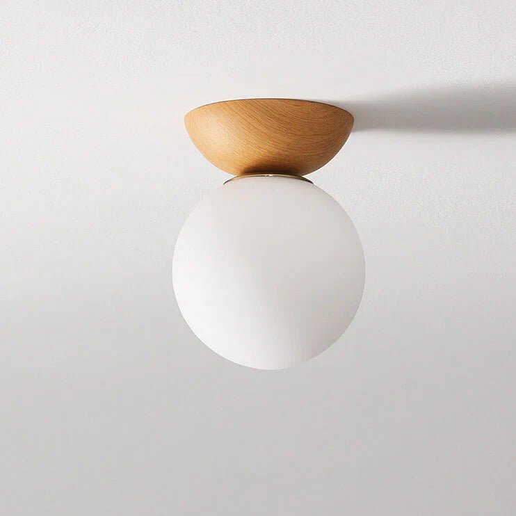 Modern ceiling lamp in Japanese style with a wooden base – minimalist sphere