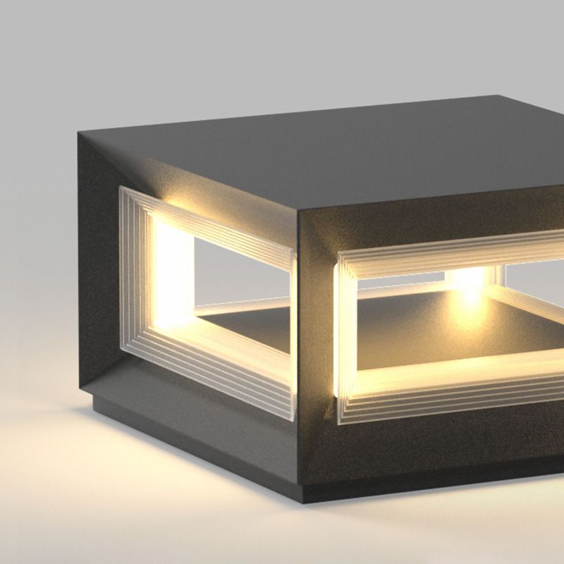 Ray Contemporary LED Cube Metal Outdoor Lamps, Black