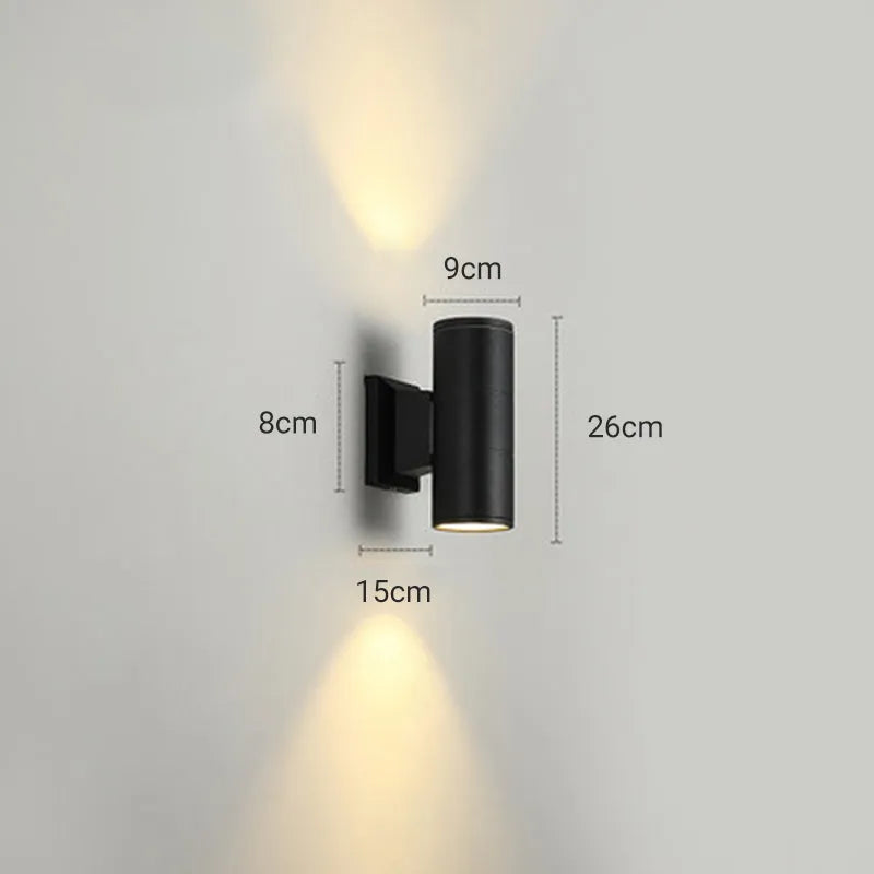 Kren Minimalist Metal Double-headed Outdoor Wall Lamp, Black