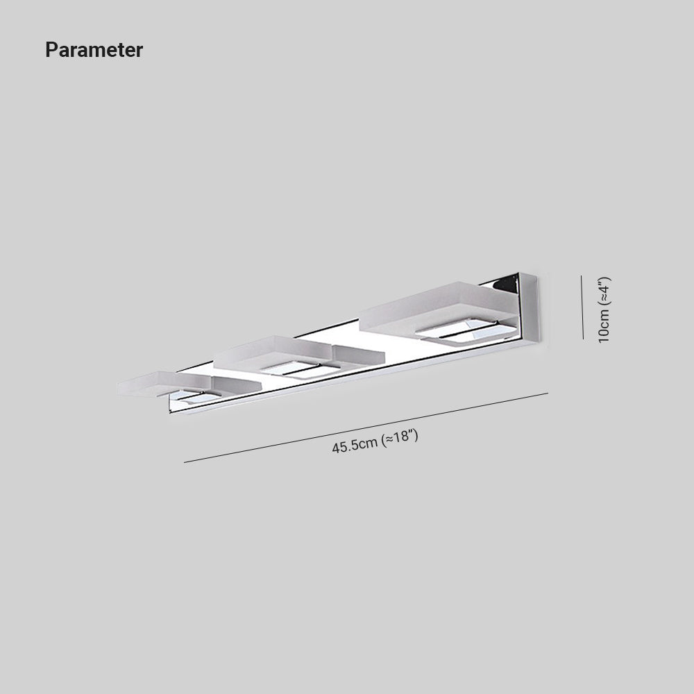 Arisha Design LED Square Mirror Wall Sconce Modern Metal/Acrylic Silver Bathroom