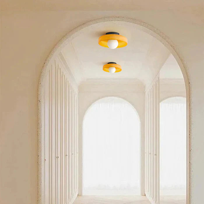 Modern glass ceiling lamp with a shade in minimalist design
