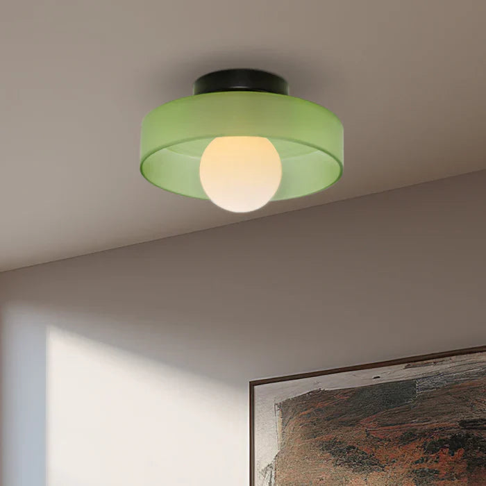 Modern glass ceiling lamp with a shade in minimalist design
