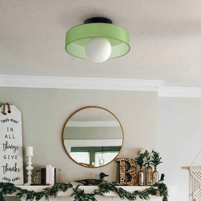 Modern glass ceiling lamp with a shade in minimalist design