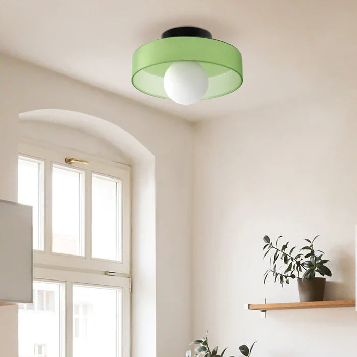 Modern glass ceiling lamp with a shade in minimalist design