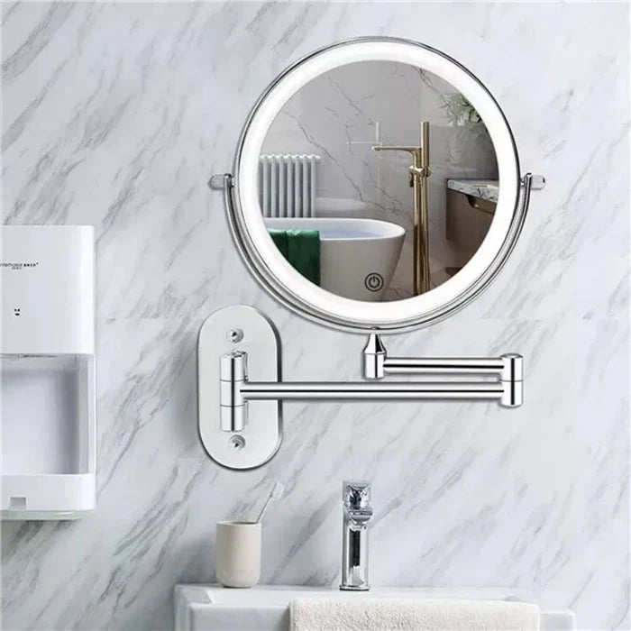 Wall-mounted cosmetic mirror with LED lighting and magnification