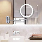 Wall-mounted cosmetic mirror with LED lighting and magnification