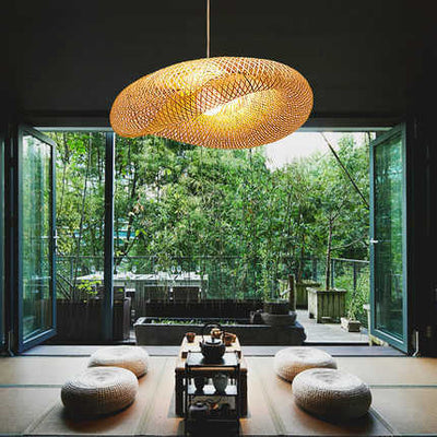 Handwoven Bamboo Pendant Lamp in Boho Style