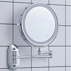 Wall-mounted cosmetic mirror with LED lighting and magnification