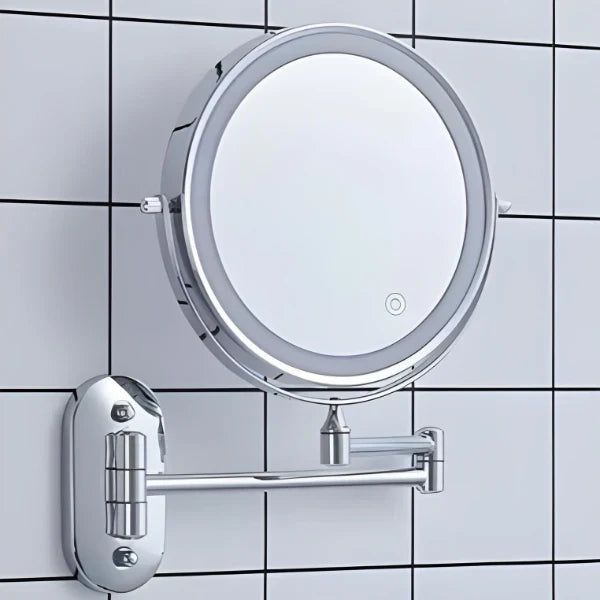 Wall-mounted cosmetic mirror with LED lighting and magnification