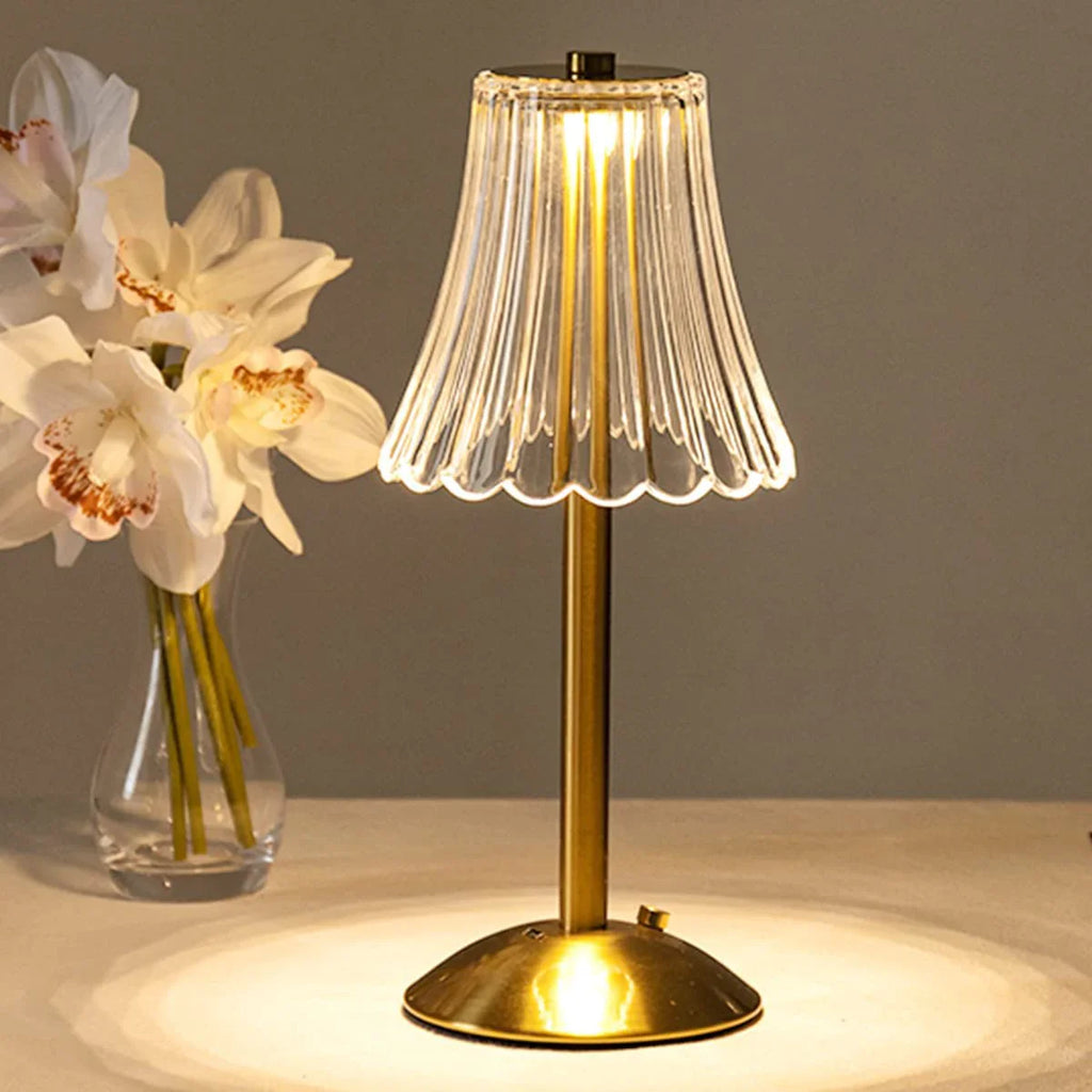Elegant LED Table Lamp with Crystal Shade and Gold Finish – Touch Activated