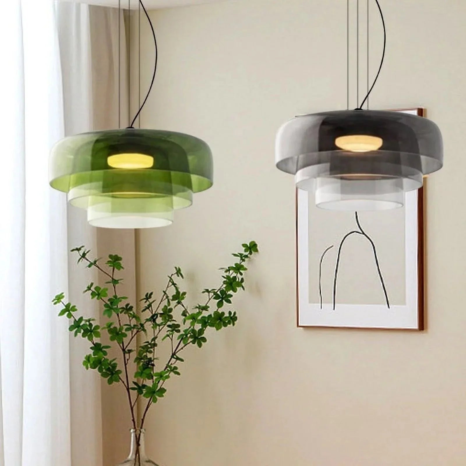 Modern Glass Pendant Lamp with Layered Shade – Design Inspired by Retro Style