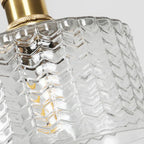 Vintage pendant lamp with ribbed glass shade and gold finish