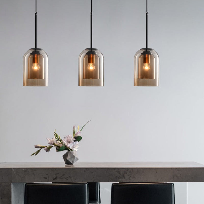 Modern Smoked Glass Cylinder Pendant 1-Light
