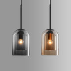 Modern Smoked Glass Cylinder Pendant 1-Light