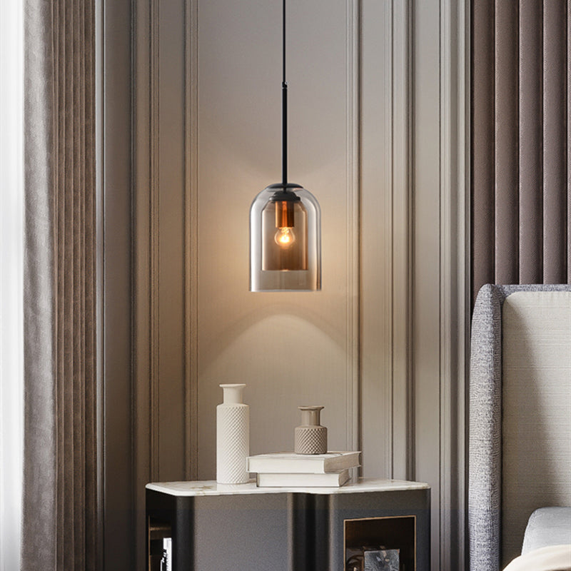 Modern Smoked Glass Cylinder Pendant 1-Light