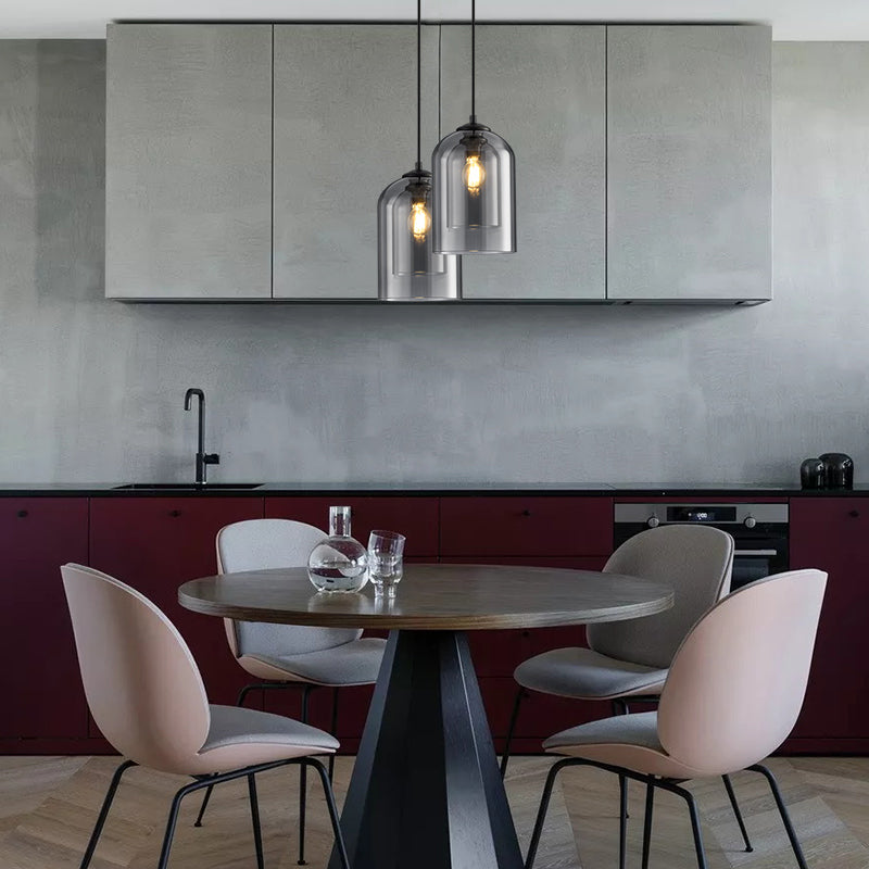Modern Smoked Glass Cylinder Pendant 1-Light