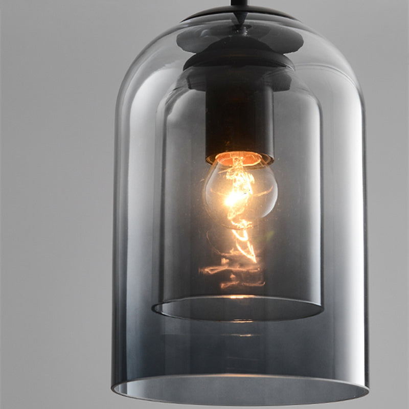 Modern Smoked Glass Cylinder Pendant 1-Light