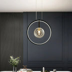 Modern LED pendant lamp in the shape of a circle with a central light source