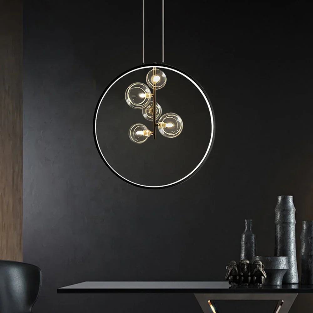 Modern LED pendant lamp in the shape of a circle with a central light source