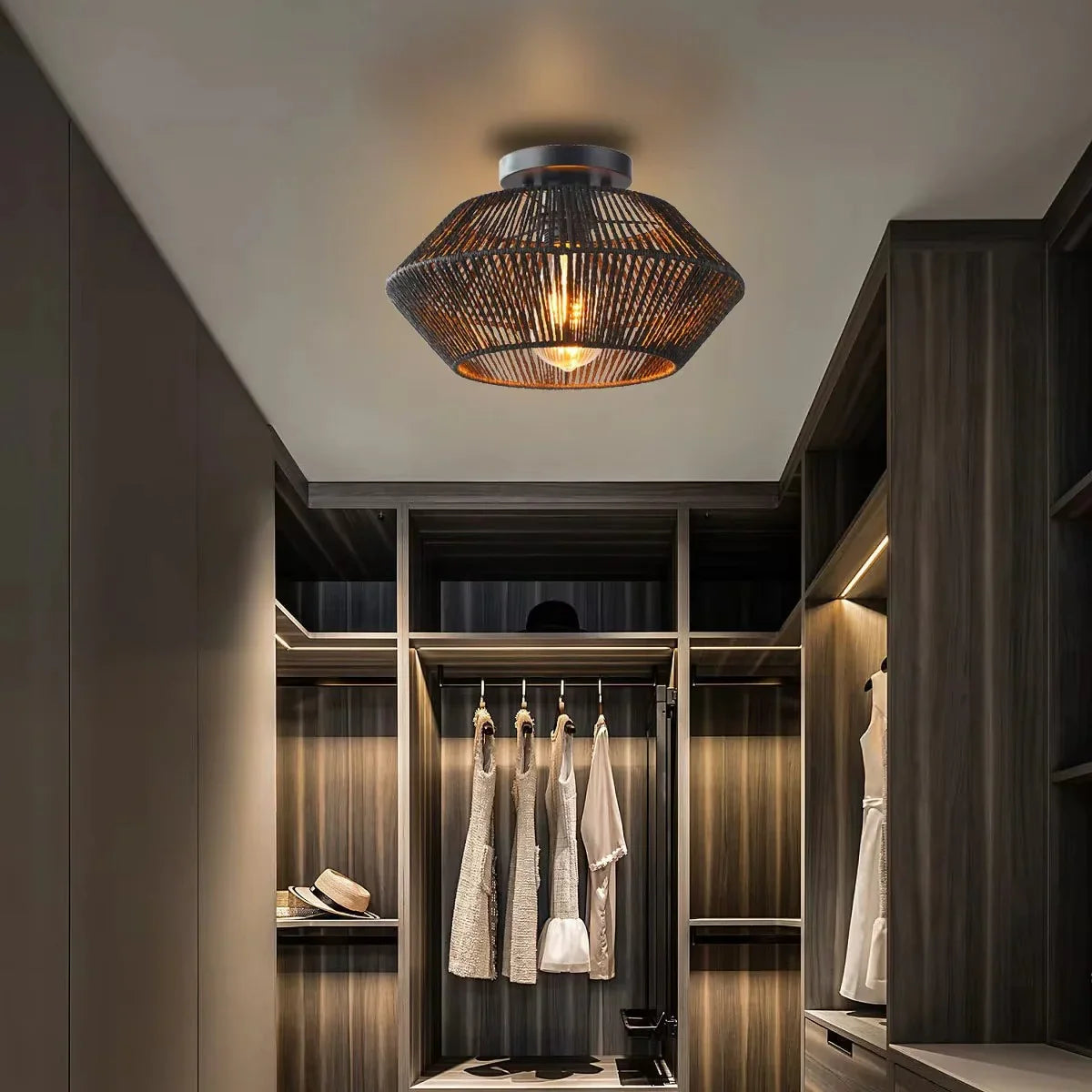 Ceiling lamp with a lattice lampshade – modern ceiling light in boho or industrial style