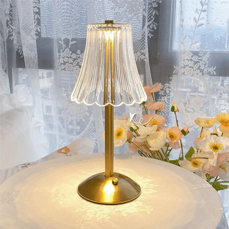 Elegant LED Table Lamp with Crystal Shade and Gold Finish – Touch Activated