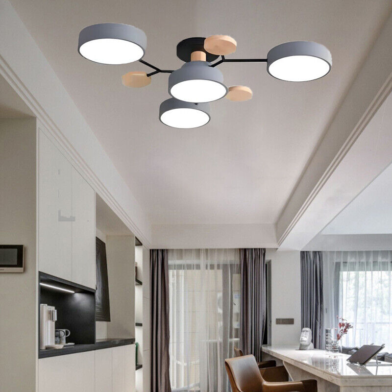 Arisha Geometric Flush Mount Ceiling Light Acrylic/Wood Living Room