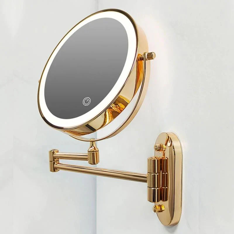 Wall-mounted cosmetic mirror with LED lighting and magnification