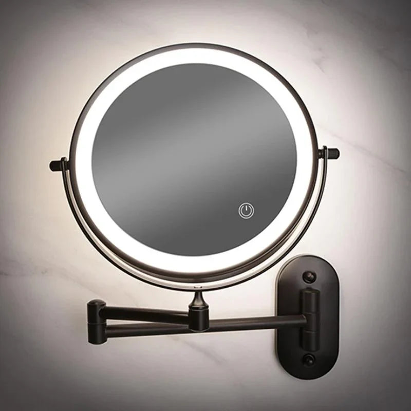 Wall-mounted cosmetic mirror with LED lighting and magnification