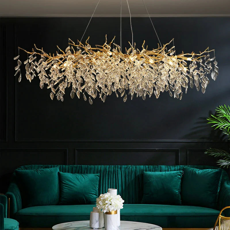 Exclusive chandelier with crystal leaves – branch effect, modern elegance