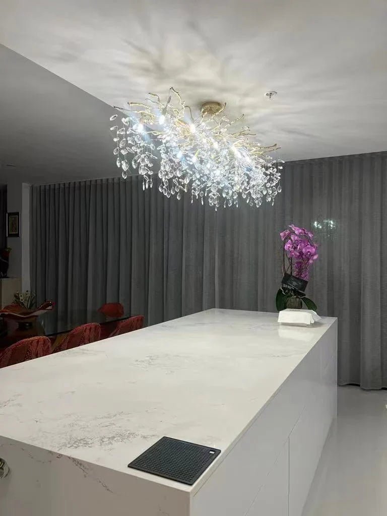 Exclusive chandelier with crystal leaves – branch effect, modern elegance