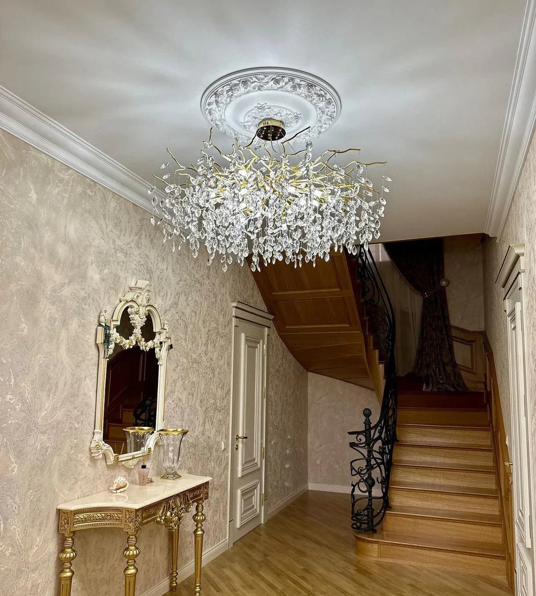 Exclusive chandelier with crystal leaves – branch effect, modern elegance