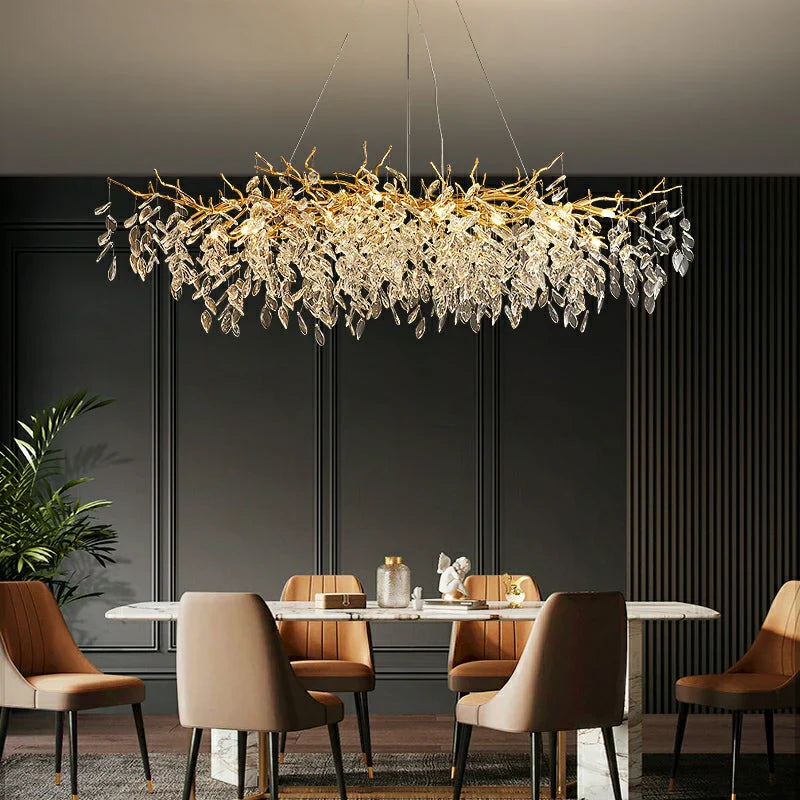 Exclusive chandelier with crystal leaves – branch effect, modern elegance