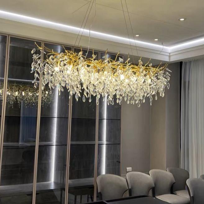 Exclusive chandelier with crystal leaves – branch effect, modern elegance