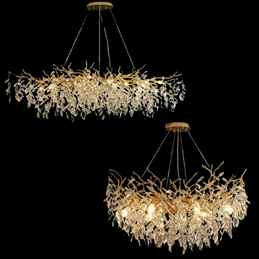 Exclusive chandelier with crystal leaves – branch effect, modern elegance