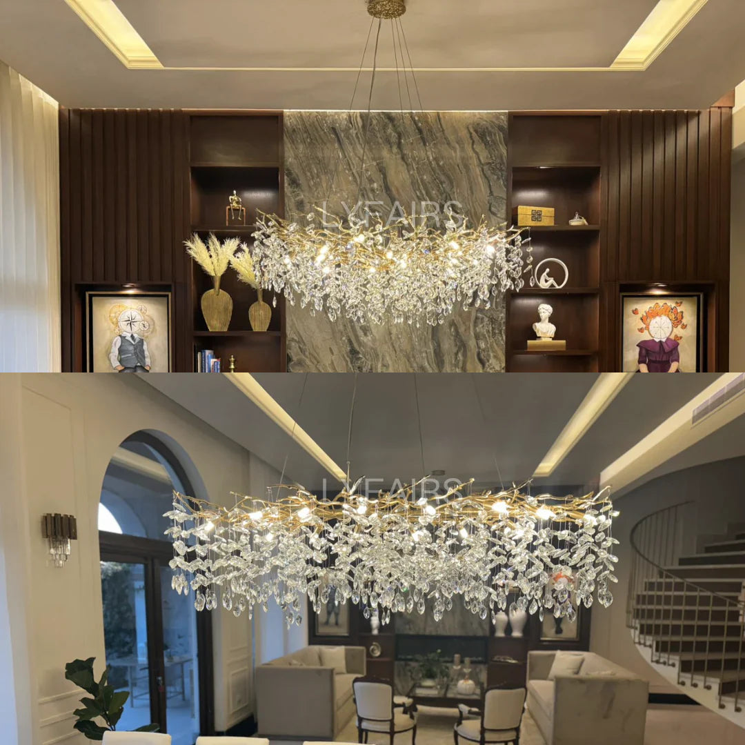 Exclusive chandelier with crystal leaves – branch effect, modern elegance