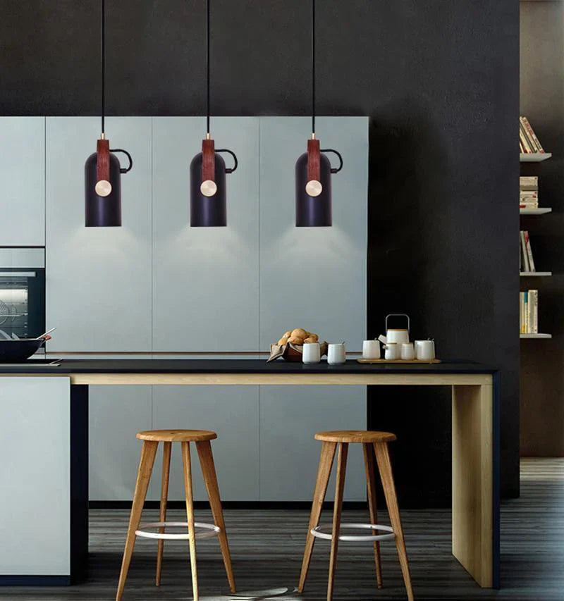 Modern pendant lamp with wooden accent and metal shade – loft style