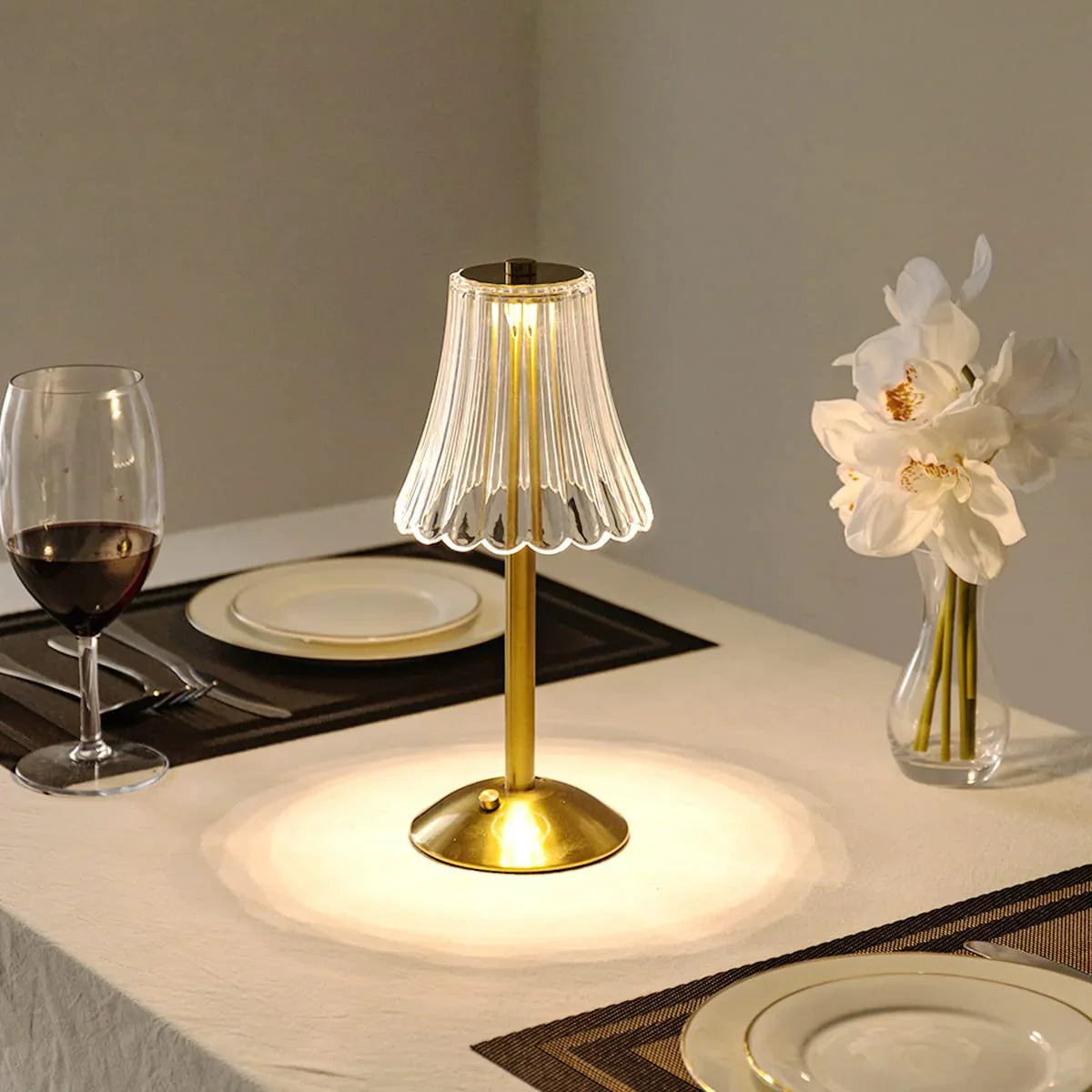 Elegant LED Table Lamp with Crystal Shade and Gold Finish – Touch Activated