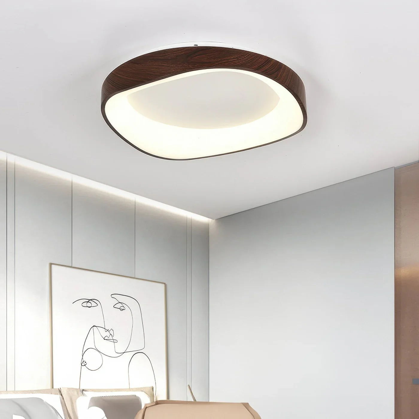 Scandinavian LED Ceiling Lamp – Modern Surface-Mounted Lamp with Wood Effect