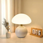 Modern table lamp with a spherical base and mushroom-shaped shade – minimalist style